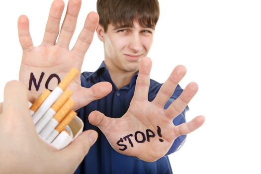 Teenager refuses Cigarette Isolated on the White Background