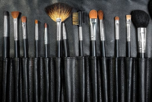 Makeup Tools in a black leather case