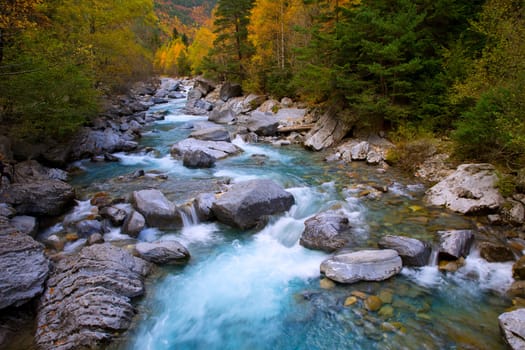 Rio Ara river Bujaruelo in Valle de Ordesa valley Pyrenees Huesca Aragon at Spain