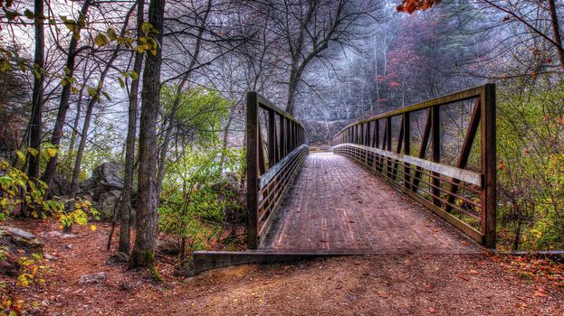 Creek and Bridge in HDR. Fall colors.