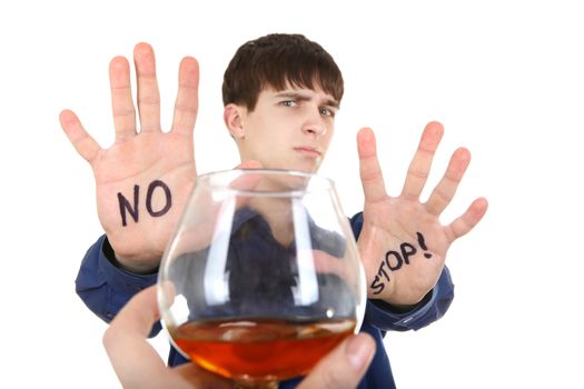 Teenager refuses Alcohol Isolated on the White Background