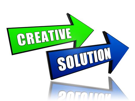 creative solution - text in 3d arrows, business creativity concept words