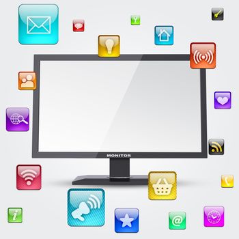 Monitor and application icons. The concept of software