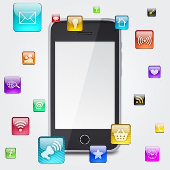 Smartphone and application icons. The concept of software