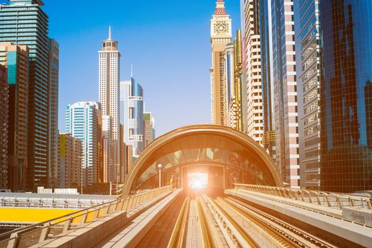 modern subway line on the urban landscape in Dubai