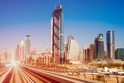 modern subway line on the urban landscape in Dubai