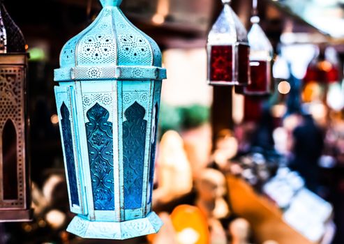 Traditional arabic lamp at souvenir shop in Dubai, UAE