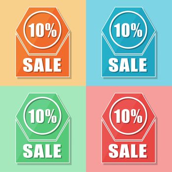 10 percentages sale, four colors web icons, flat design, business shopping concept