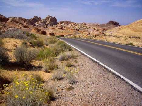 Twisting road through Valley of Fire State Park, Nevada USA