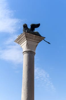 Lion of St Mark column, Venice, Italy.