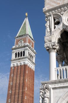 St Mark's Campanile, Campanile di San Marco and Palazzo Ducale, Venice.