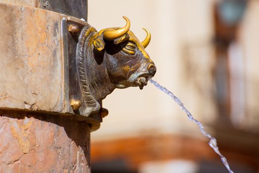 Aragon Teruel El Torico fountain in Plaza Carlos Castel square at Spain