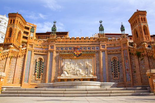 Aragon Teruel Amantes fountain in La Escalinata and Mudejar towers in Spain