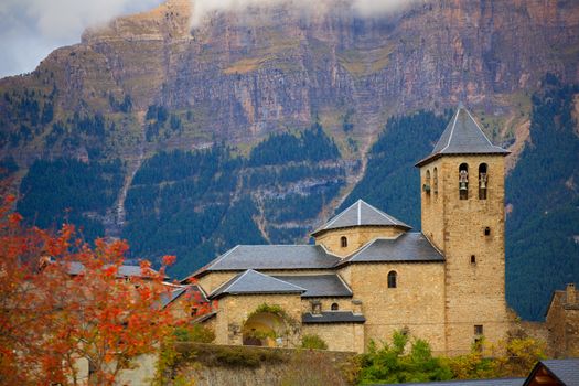 Torla Church in Pyrenees Ordesa Valley door Aragon Huesca Spain