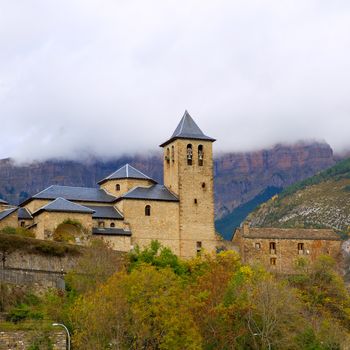 Torla Church in Pyrenees Ordesa Valley door Aragon Huesca Spain