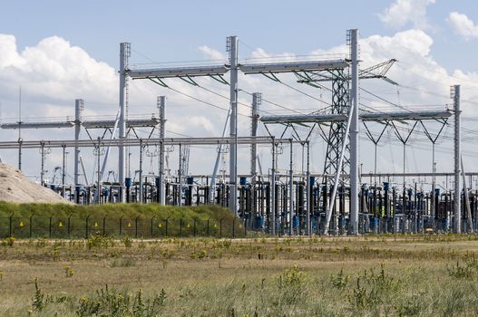 electricity power station with cables and isolators high voltage