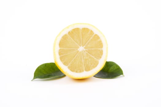 Half of fresh lemon, on a white background.
