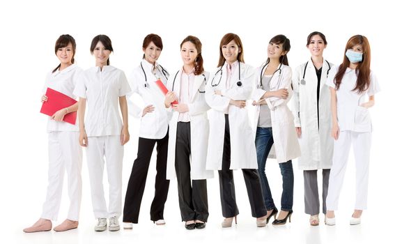 Asian health care team, group of people about healthy and medical concepts isolated on white background.