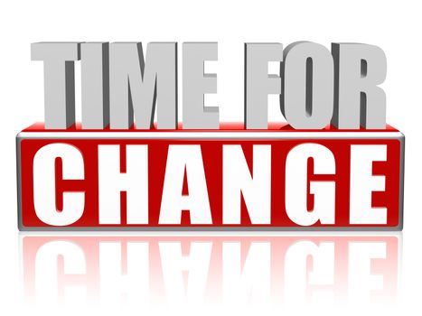 time for change text - 3d red and white letters and block, motivation concept