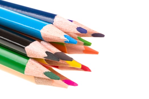 Colour pencils isolated on white background close up