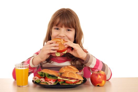hungry little girl eat sandwich