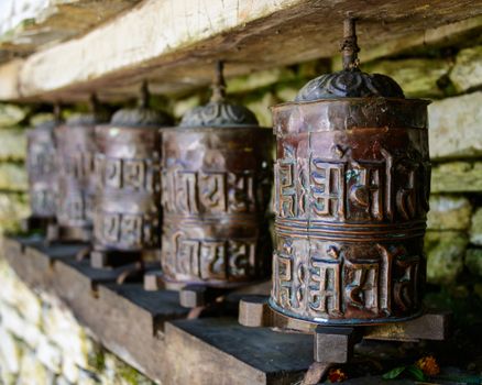 Ancient prayer wheels in Nepal
