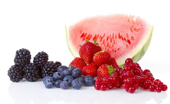 Healthy fresh juicy fruits over white background