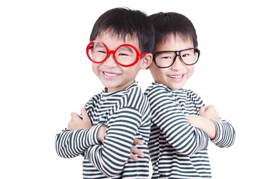 Two brother  smiling on white background