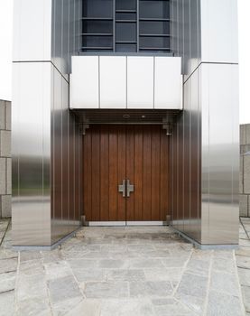 Old wood door of modern building