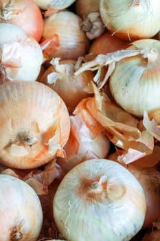 Presentation of onions at a farmers market.