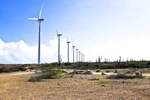 Windmills in the cunucu from Aruba