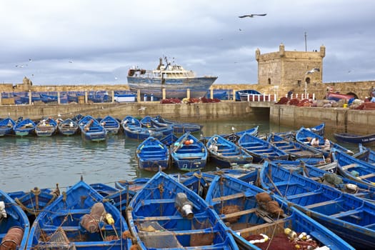 Boats at the harbor from Essaouria. Essaouria is the most popular Atlantic coast city in Morocco.