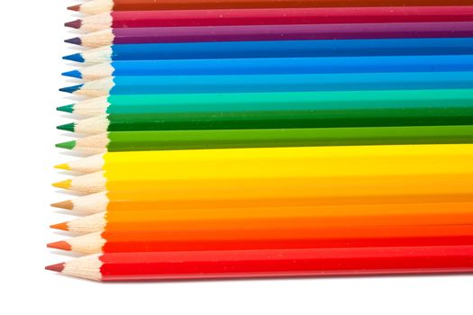 Close up photo of colour pencils isolated on white background