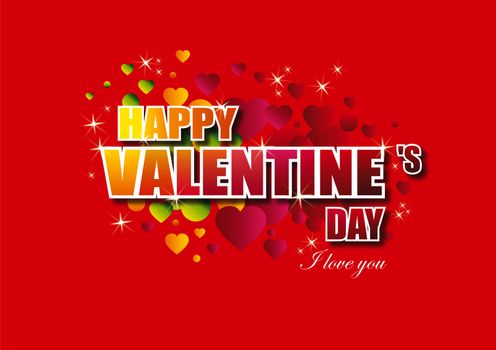 Happy Valentine's Day lettering Greeting Card on red background, vector illustration 