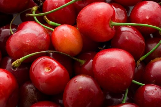 Beautiful red fresh cherry macro photo background