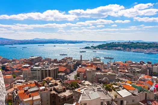 Panoramic view of Golden Horn from Galata tower, Istanbul, Turkey