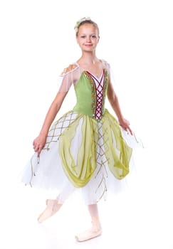 Beautiful young ballerina on a white background