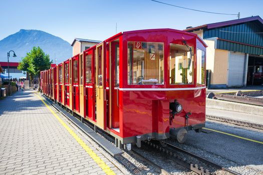 ST. WOLFGANG, AUSTRIA - AUGUST 6: Steam train railway going to Schafberg Peak (1783m) on August 6, 2013 in St. Wolfgang.