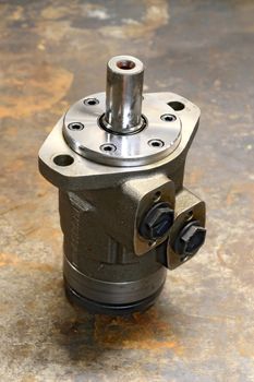 Hydraulic pumpmotor, close up photo.  industrial concept.