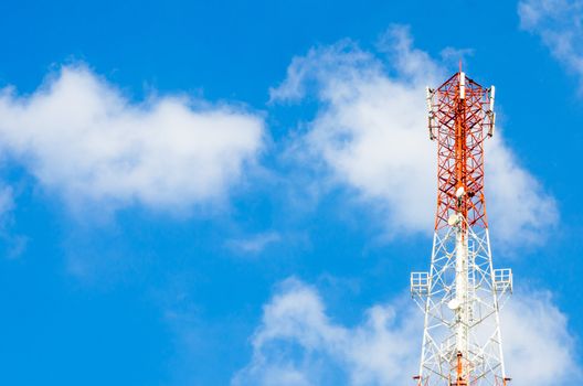 communication antennas, radio telephone mobile phone antennas on blue sky