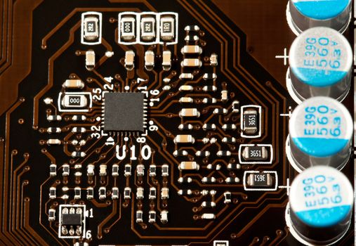 Laptop motherboard closeup view