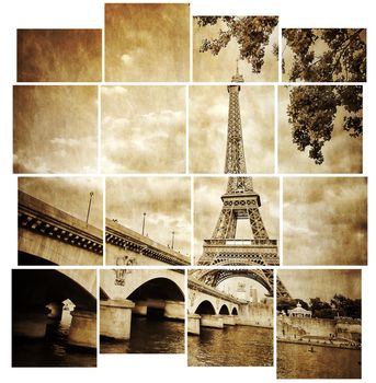 Eiffel tower vintage retro in tiled effect, Paris, France
