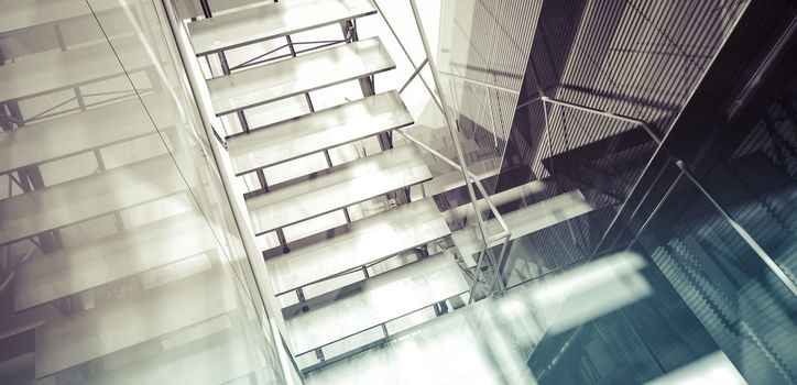 Room. Modern office interior, stairs, clean space in business building