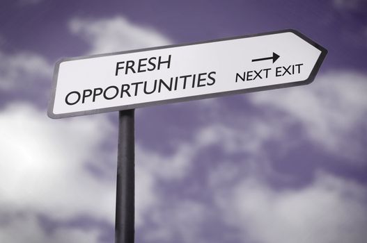 New opportunites road sign pointing towards the next exit 