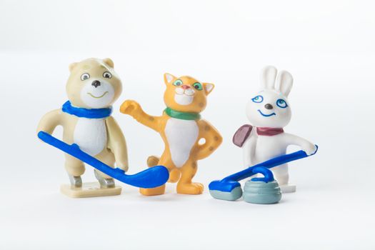 Mascots of the Winter Olympic Games 2014: Bunny, Bear and Leopard