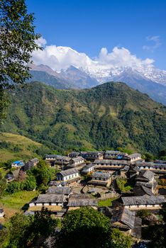 Ghandruk village with the Annapurna range in the background, Nepal