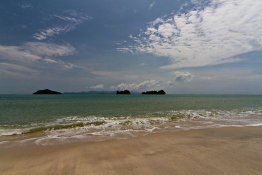 Wide shot of beach of Langkawi Island facing Andaman Sea