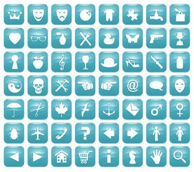 Illustration of 56 Aqua blue icons