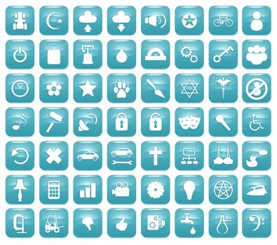 Illustration of 56 Aqua blue icons