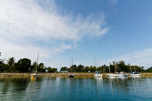 Yatch anchored with blue sky background